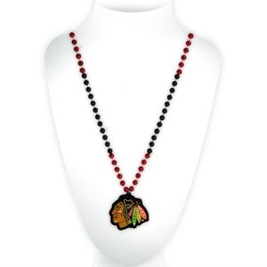 Mardi Gras style Chicago Blackhawks NHL medallion bead necklace
